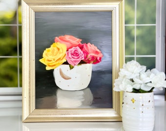 Flower Moody Still Life Print Roses Kitchen Wall Art Cottagecore Decor Kitchen Floral Art Room Still Life Painting Mothers Day Flower Print