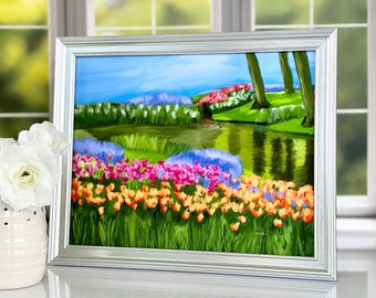 Unframed Tulip Oil Painting Print Garden Oil Painting Tulip Fields Painting Original Landscape Art Still Life Painting