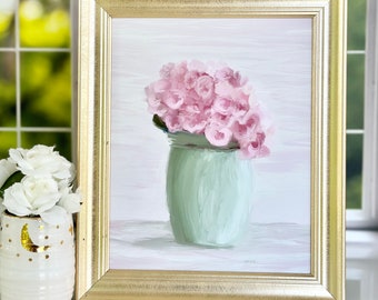 Unframed Still Life Painting Print  Oil Painting Print Pink Hydrangea Vase Painting Original Art Still Life Painting