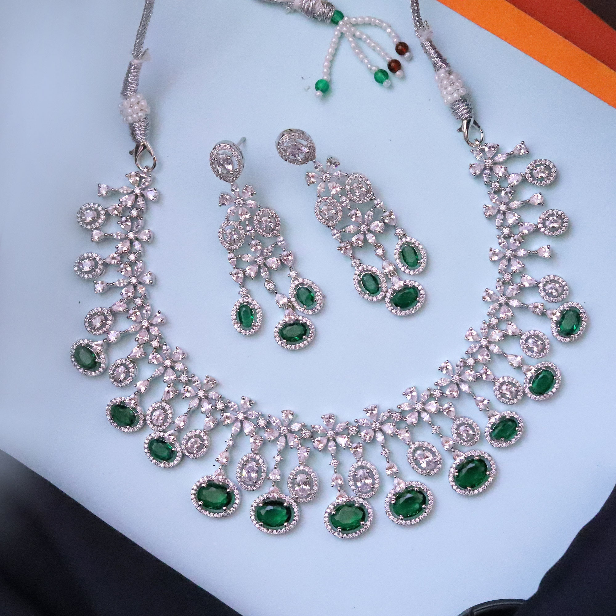 Artificial diamond necklace set online deals