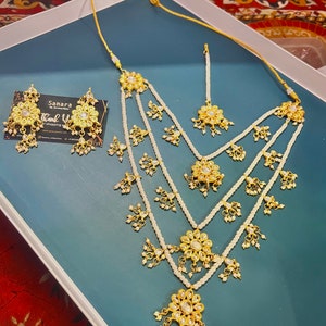 Dual Layer Kundan Necklace Set in Green & Pink Enamel Beads Includes Short & Long Necklaces with Earrings main image 0