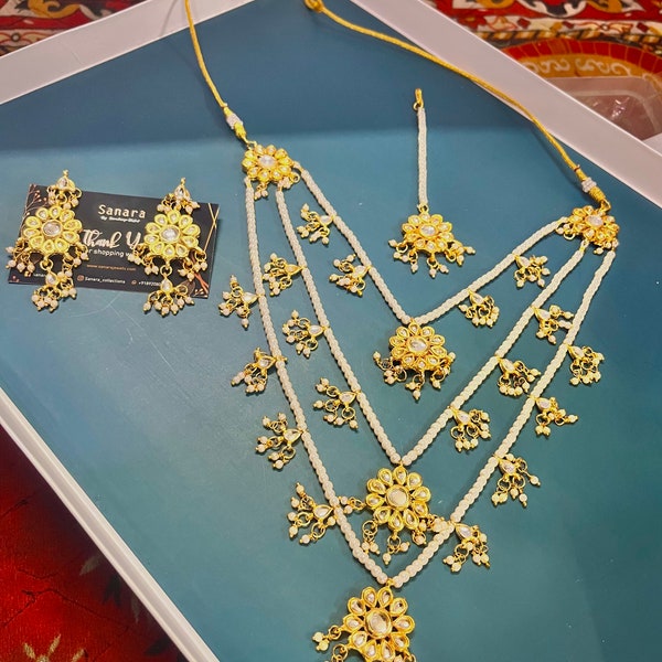 Traditional Indian Long Rani Haar Necklace Earrings Set Wedding Bridal Jewelry
