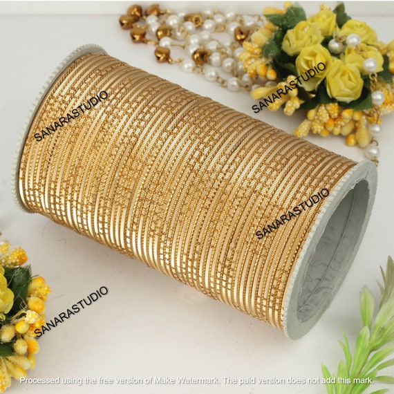 Indian Bollywood Gold silver 48 Pc Plain Churi Metal Bangles