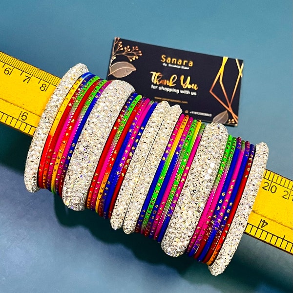 Indian Bollywood Flower Multi Color Metal Pearl Arrangement Bangles Bracelet Set Wedding Costume Jewelry