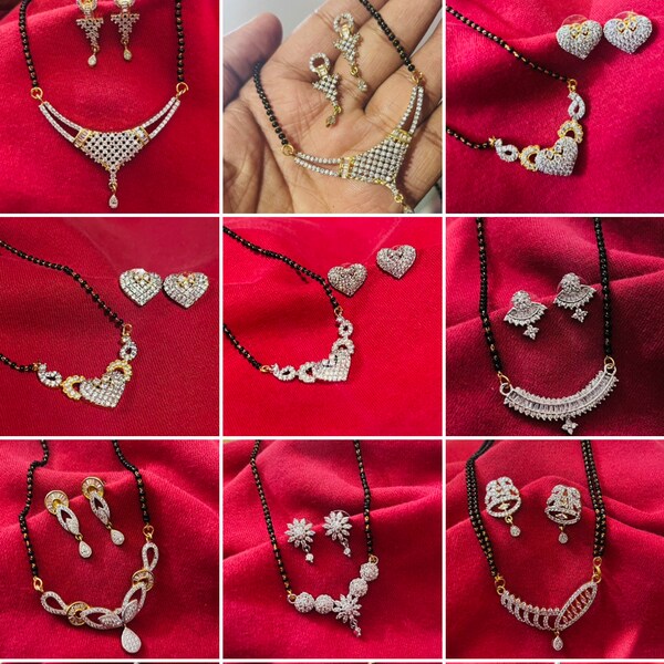 Ethnische schwarze Perlen Kette amerikanischen Diamant Gold-Ton mangalsutra indischen Hochzeit Brautschmuck-Set. Anhänger Halskette Set