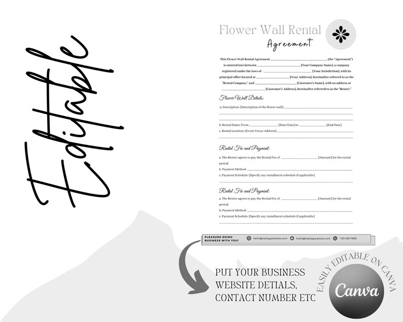 Flower Wall Rental Contract, Flower Wall Rental Agreement, Editable