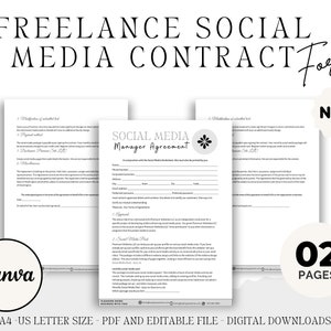 Editable Freelance Social Media Manager Contract Template, Social Media Management Contract Template, Freelance Social Media Contract