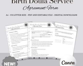 Editable Birth Doula Service Agreement Template | Canva Contract (Digital Download)