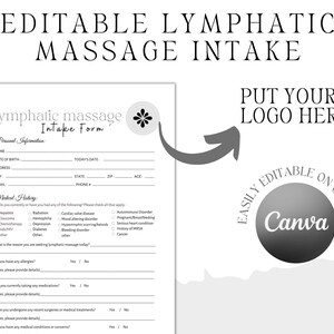 Editable Lymphatic Massage Intake Form, Lymphatic Drainage Form, Canva Template, Massage Consent ...