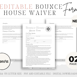 Editable Bounce House Waiver Of Liability Form, Bounce House Rental, Rental Agreement, Inflatable Agreement , Release Of Liability Waiver