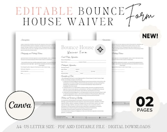 Editable Bounce House Waiver Form, Rental Agreement (Digital Download)