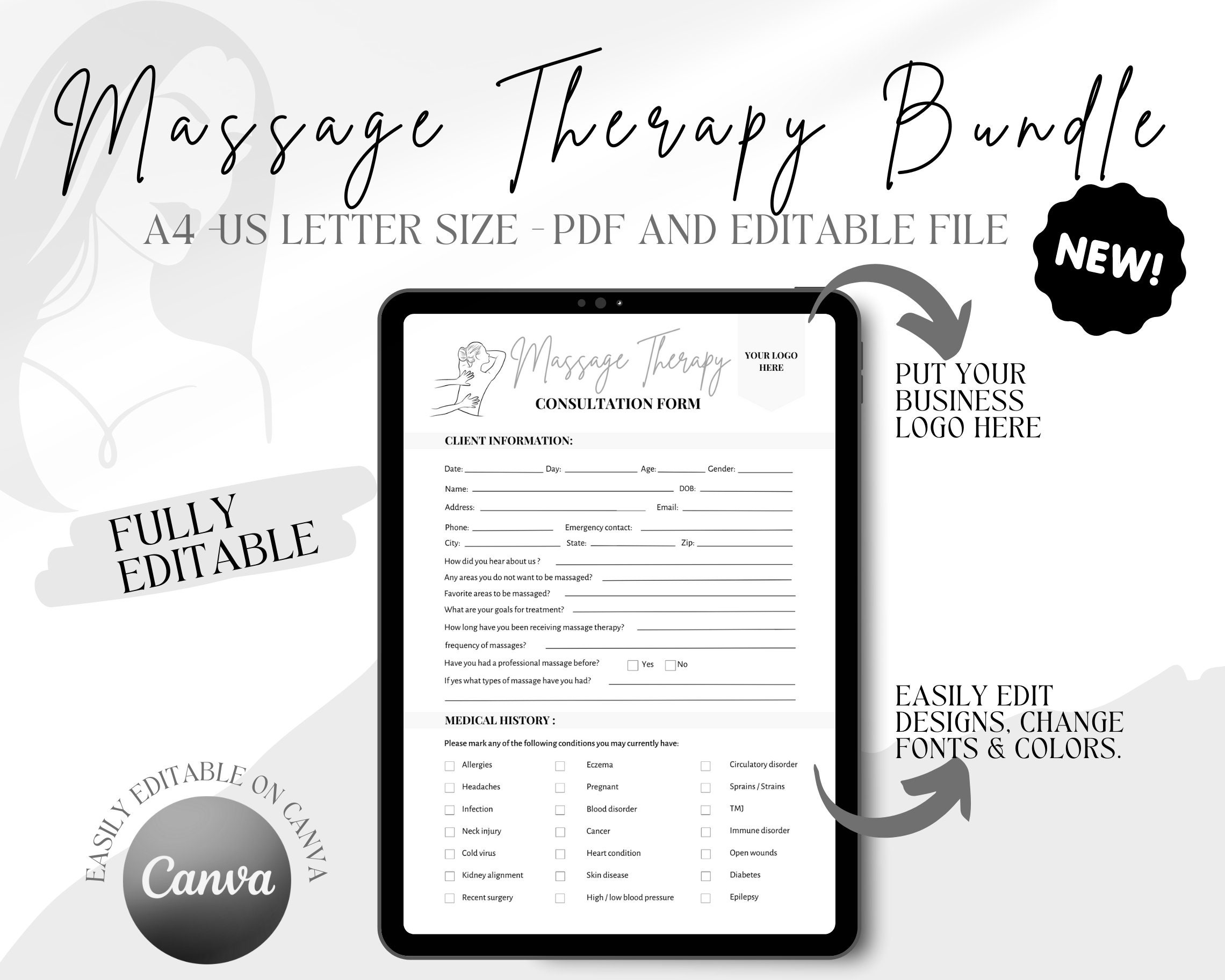 Massage Therapy Form, Massage Template, Massage Therapist, Massage Intake Forms, Massage Consent