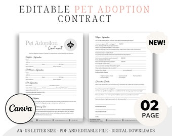 Editable and Printable Pet Adoption Contract, Instant Download Puppy ...