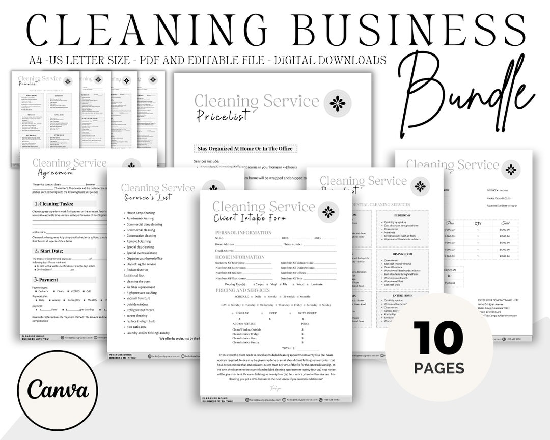 Editable Cleaning Service Business Forms, Cleaning Agreement, Cleaning
