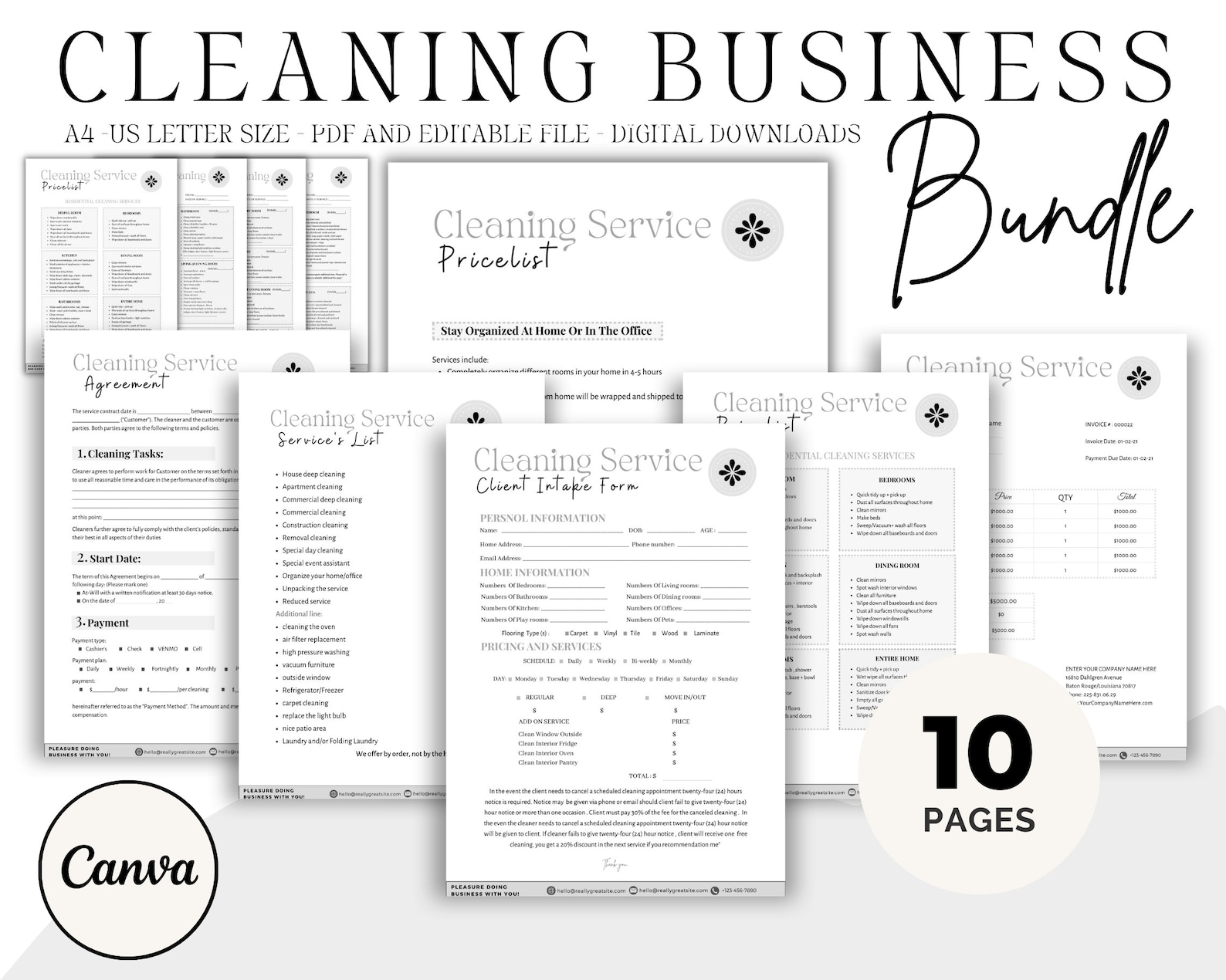 Editable Cleaning Service Business Forms, Cleaning Agreement, Cleaning