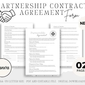 Editable Partnership Agreement Template, Partnership Contract, Agreement for LLC, Partnership Agreement Samples for Small Business