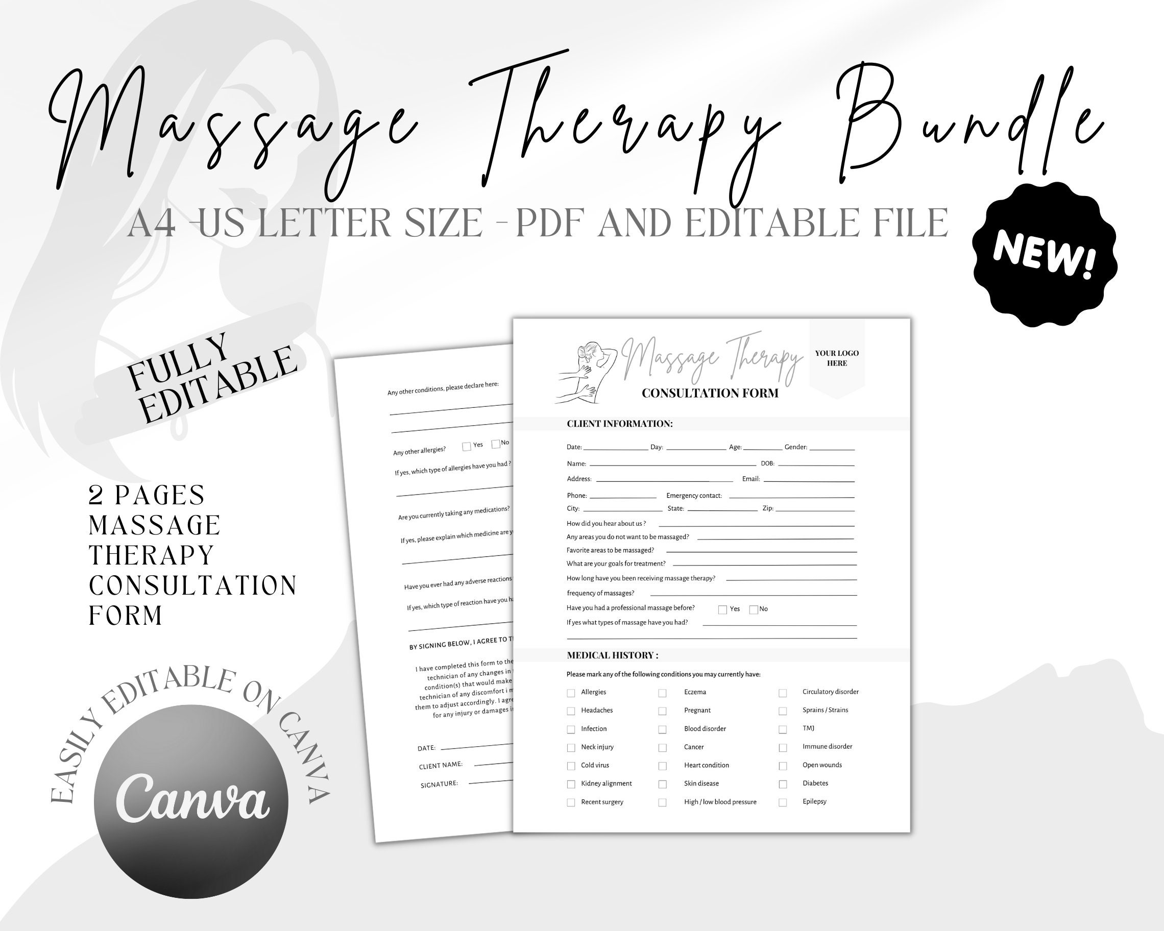 Massage Therapy Form, Massage Template, Massage Therapist, Massage Intake Forms, Massage Consent