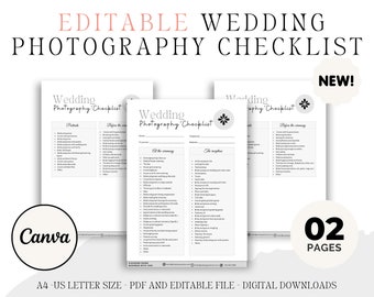 Editable Wedding Photography Checklist Template (Canva Digital Download)