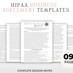 HIPAA Business Associate Agreement, Business Templates, Business Form, Hippa Consent Form, Editable Agreement