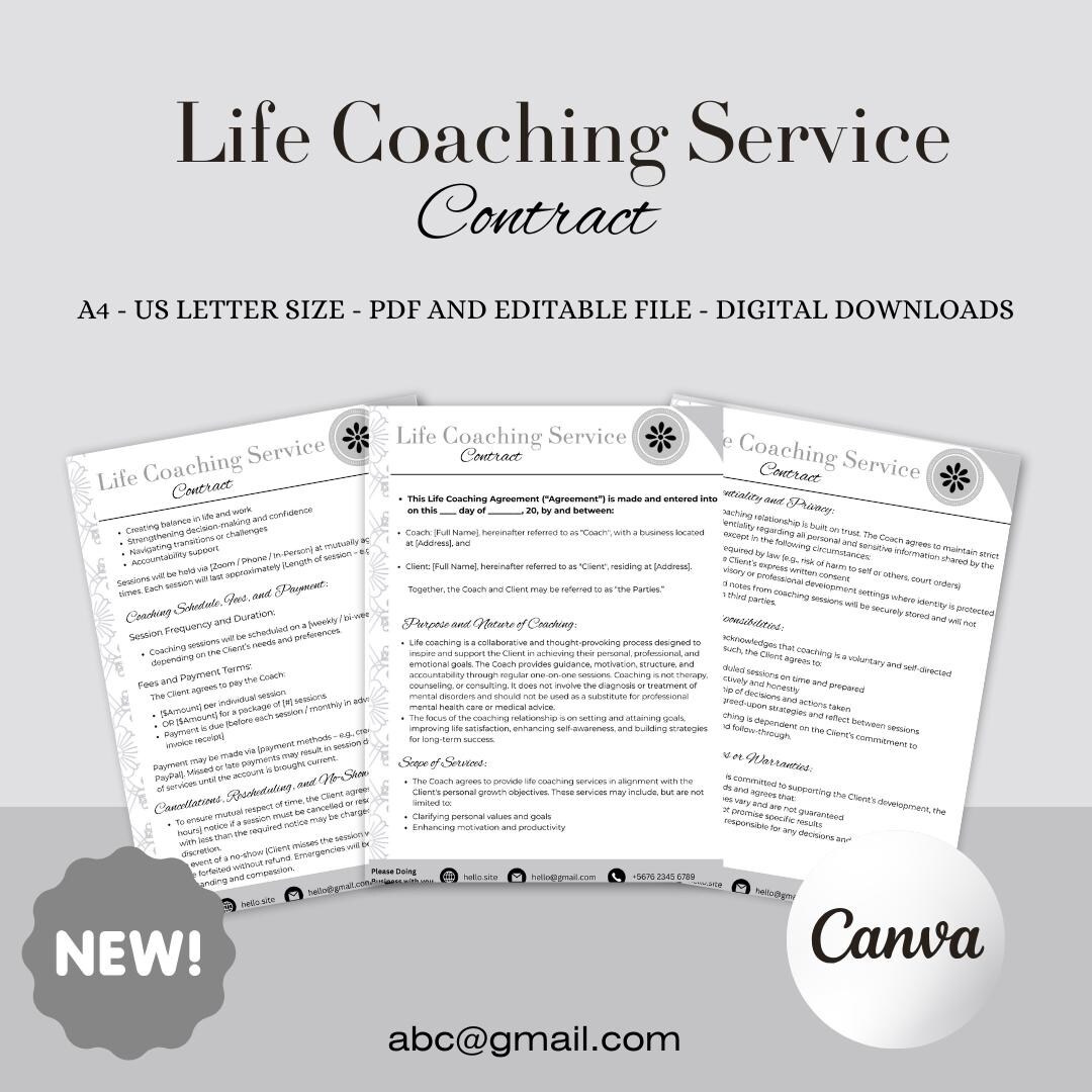 Life Coaching Contract Template, Editable Coaching Agreement (canva ...