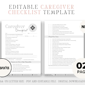 Caregiving Elderly Care Checklist. EDITABLE Printable is ideal for Caregivers. Daily cleaning, Daily Tasks, Housekeeping, Care log Template