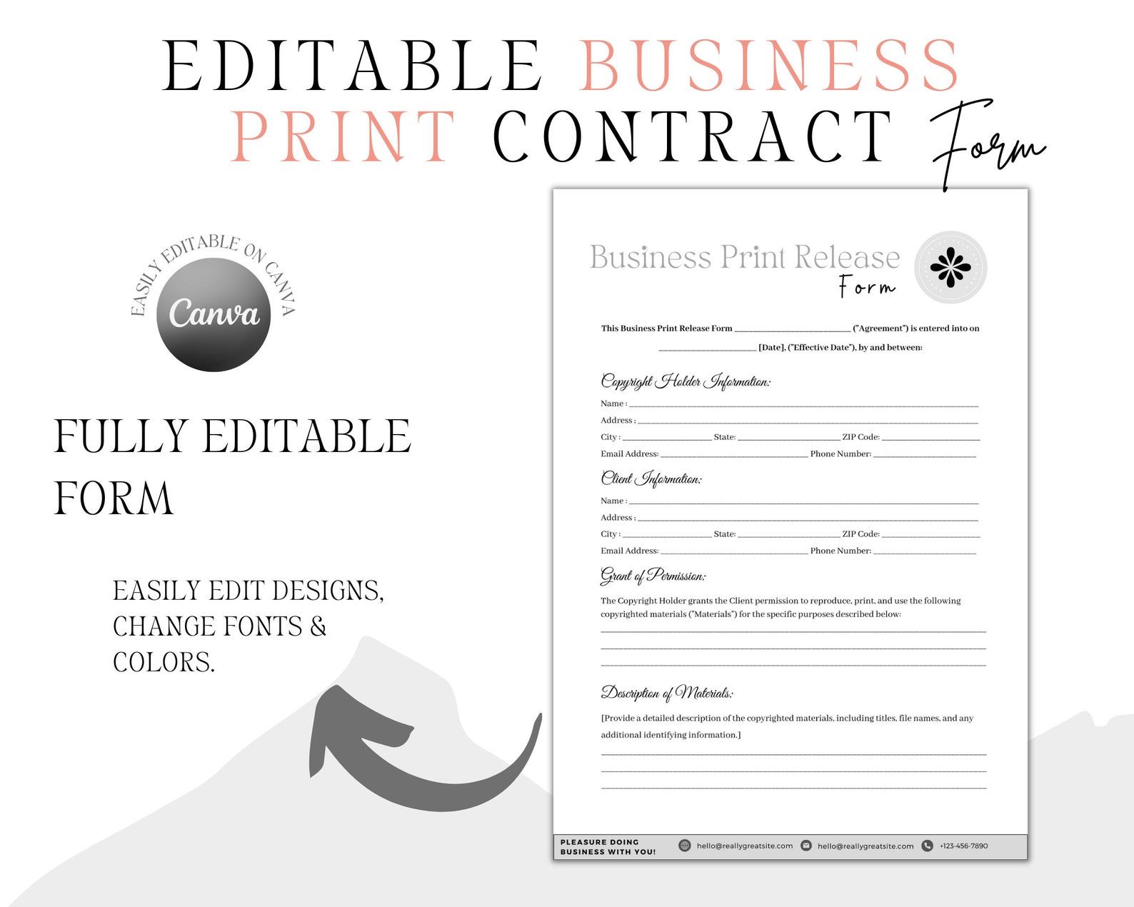 Business Print Contract Template Digital Downloads CANVA Editable ...