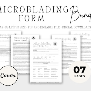 Edytowalne formularze Microblading 7 stron, formularze dla kosmetologów, formularze salonów kosmetycznych, formularze konsultacji Microblading, szablon Canva, artysta Microblade