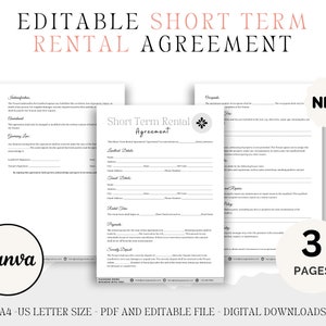 Short Term Rental Agreement Template, Vacation Rental agreements, Short term Rental Template, Short term rental contract lease