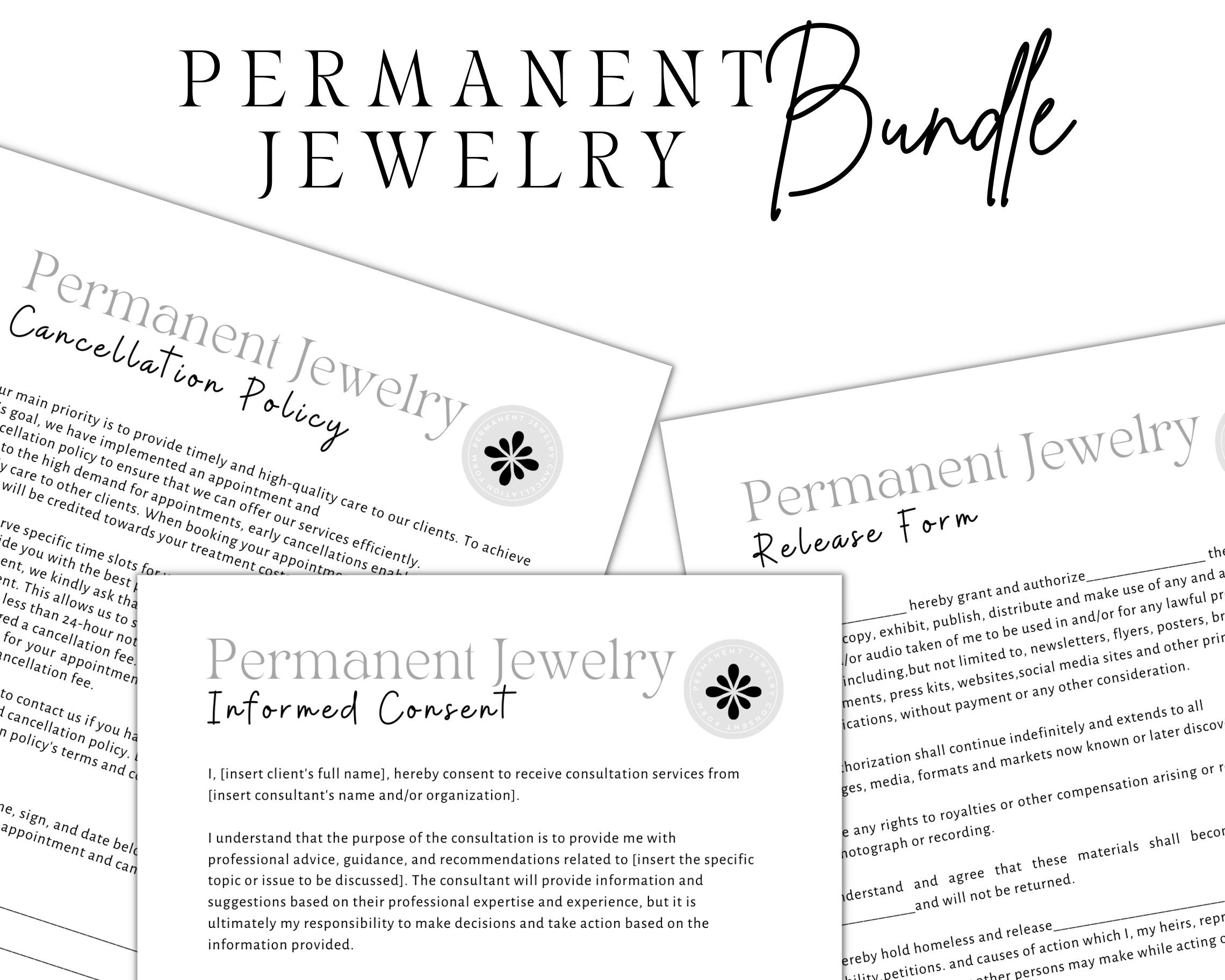 Permanent Jewelry Forms, Permanent Jewelry Consent Form, Permanent