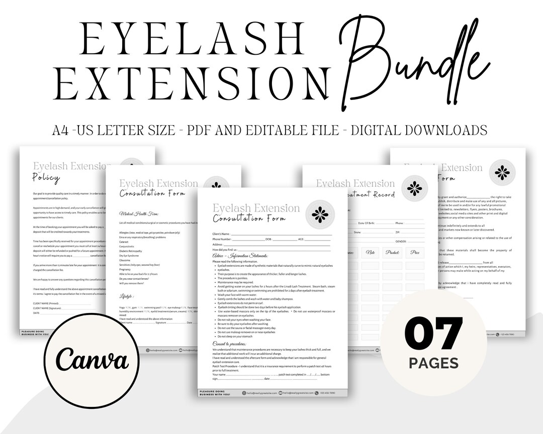 Professional Eyelash Extension Forms, Esthetician Forms, Lash Consent