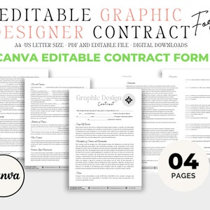 Editable Graphic Design Contract Agreement, Contract Agreement Template, Canva Template
