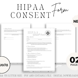 Editable HIPAA Consent Form Template, Printable HIPAA Compliance Patient Consent Form, Medical Consent New Patient Form Digital Download