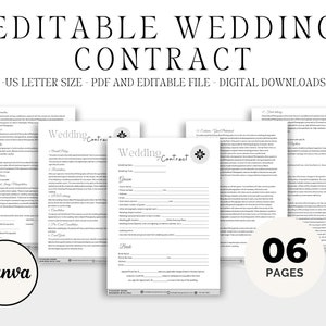 Editable Wedding Photography Contract Template 6 PAGES Digital Download, Contract Template, Photography Contract, Wedding Contract