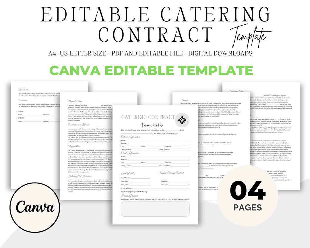 Editable Catering Service Contract Template Catering Contract Template