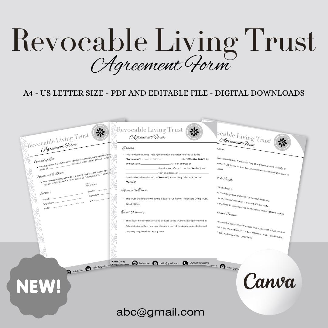 Revocable Living Trust Contract Template | Editable Canva Legal ...