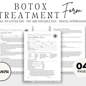 Formulaire de traitement professionnel au Botox, Formulaire de consentement au Botox, Formulaires d'esthéticienne, Soins de suivi au Botox, Formulaire de consultation Botox Modèle Canva à téléchargement immédiat