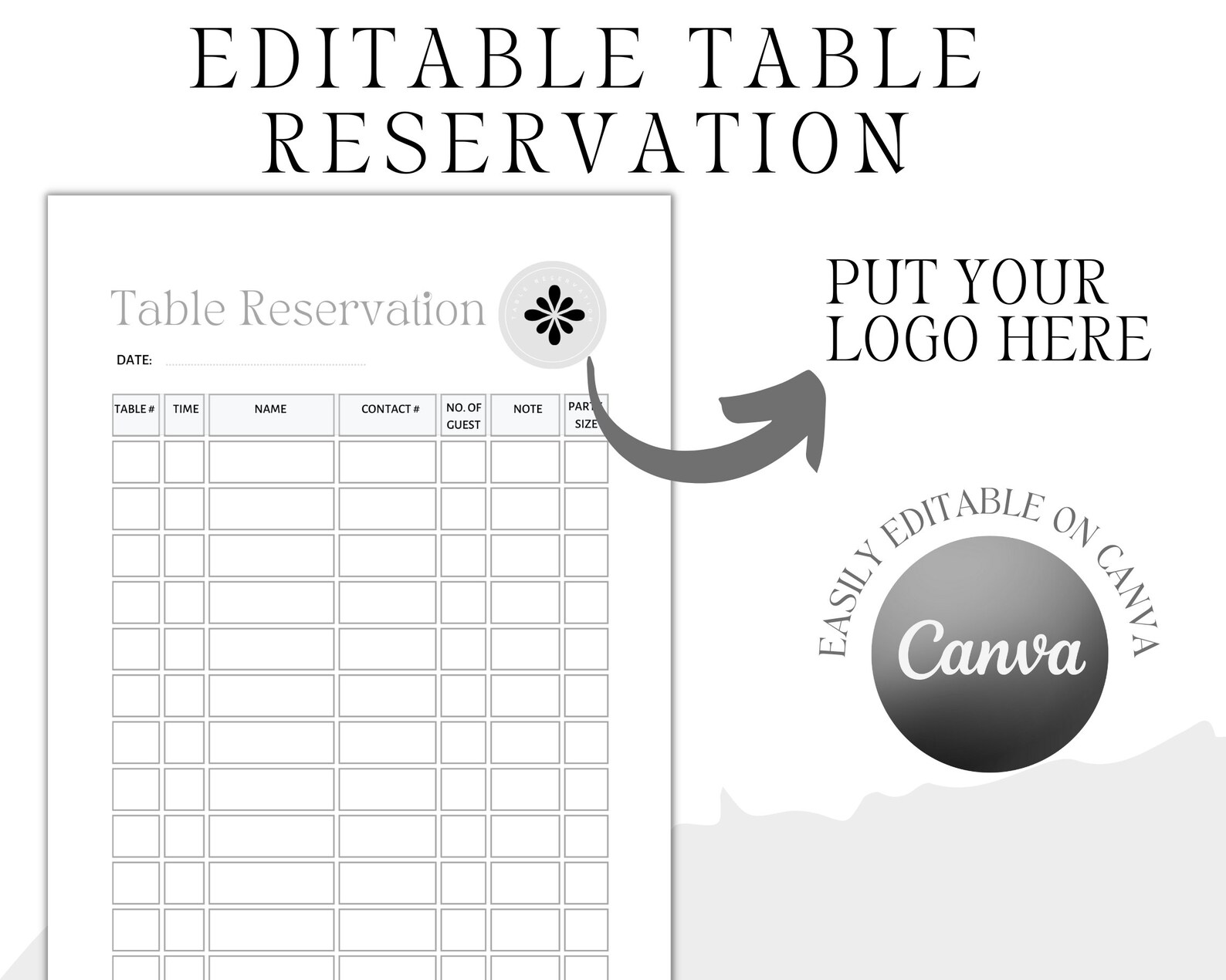 Printable Table Reservation List, Restaurant Table Reservation Form