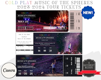 Plantilla de entrada para concierto de Coldplay Música sorpresa de las esferas Canva Editable Personalizar entrada Regalo sorpresa Entrada imprimible Merch