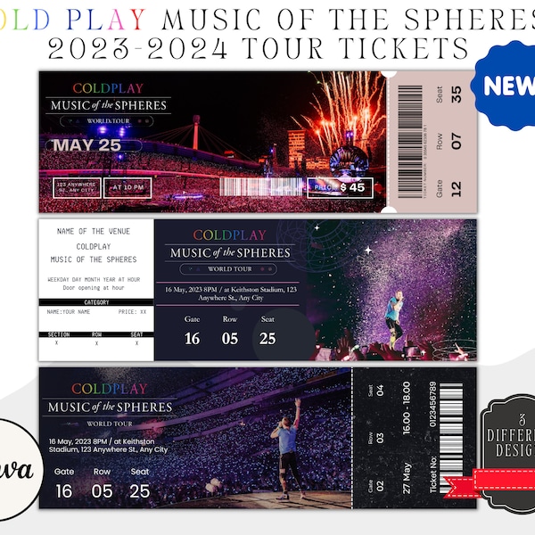 Coldplay Konzertkartenvorlage Überraschungsmusik der Sphären Canva Bearbeitbar Anpassen Ticket Überraschungsgeschenk Druckbares Ticket Merch