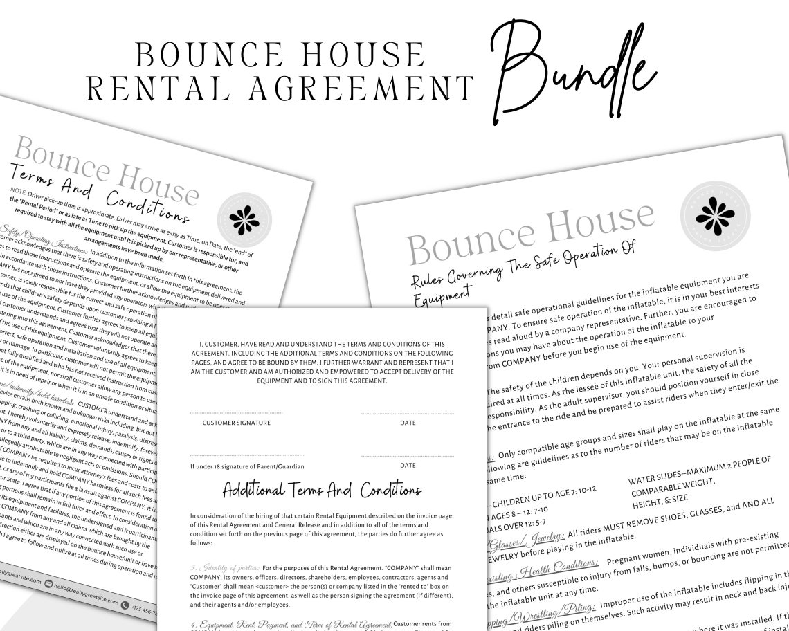 Editable Bounce House Rental Agreement, Rental Contract Agreement