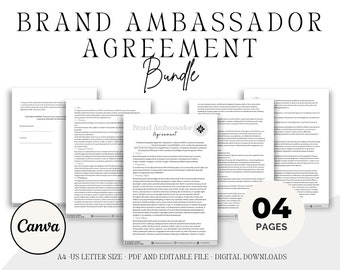 Brand Ambassador Vertrag 4 Seiten, Brand Ambassador Vereinbarung, Influencer Vertrag, Vertragsvorlage, Canva Vorlage, Lash Ambassador
