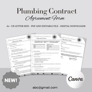 Contrato de encanador, contrato de encanamento editável, contrato de serviço, contrato de trabalho de encanamento, download instantâneo, modelo em PDF e Canva para impressão.