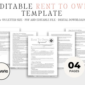Editable Rent to own Agreement Template Digital Download, Rent To Own Contract, Canva Template
