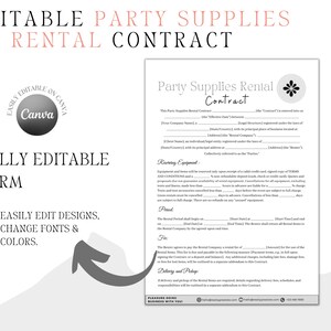 Editable Party Supplies Rental Contract,party Equipment Rental ...