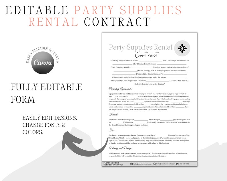 Editable Party Supplies Rental Contract,party Equipment Rental