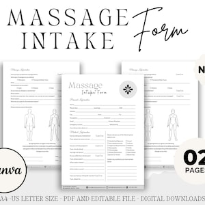 Professional Massage Intake Form, Massage Consent Form, Massage Therapist, Esthetician Forms, Massage Therapy Form, Canva Template PDF