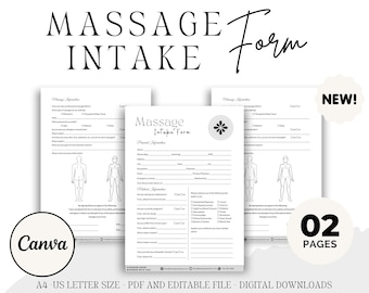 Professional Massage Intake Form, Massage Consent Form, Massage Therapist, Esthetician Forms, Massage Therapy Form, Canva Template PDF
