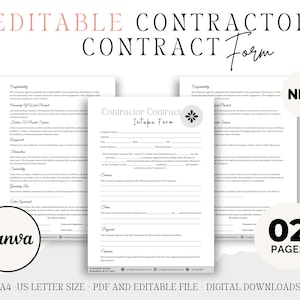 Editable Contractor Contract Template, Contractor Agreement Canva, Independent Contract Agreement Template, Contract Agreement