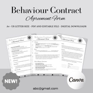 Editable Behavior Contract Agreement | Printable Parent-Child Behavior Agreement | PDF Instant Download | Customizable Discipline Contract