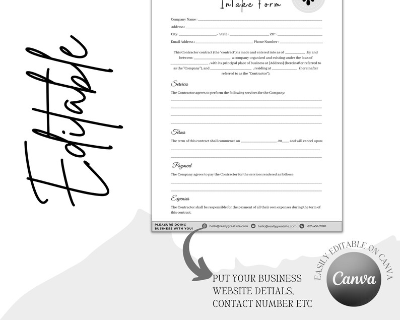 Editable Contractor Agreement Template, Canva (digital Download) - Etsy